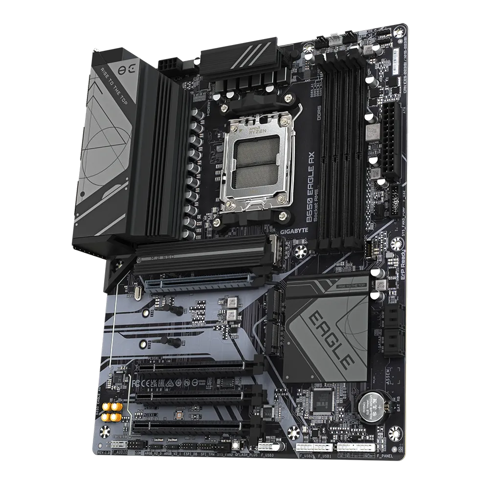 A large main feature product image of Gigabyte B650 Eagle AX AM5 ATX Desktop Motherboard