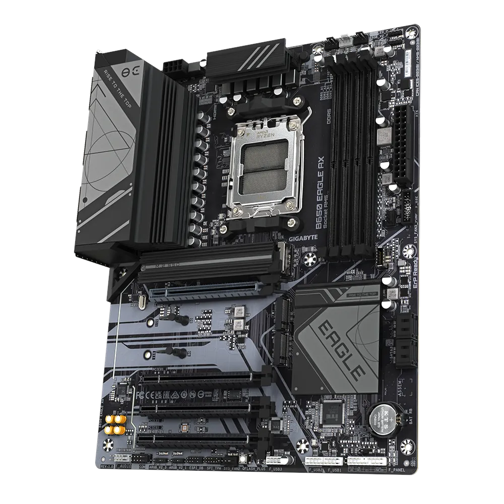 A large main feature product image of Gigabyte B650 Eagle AX AM5 ATX Desktop Motherboard