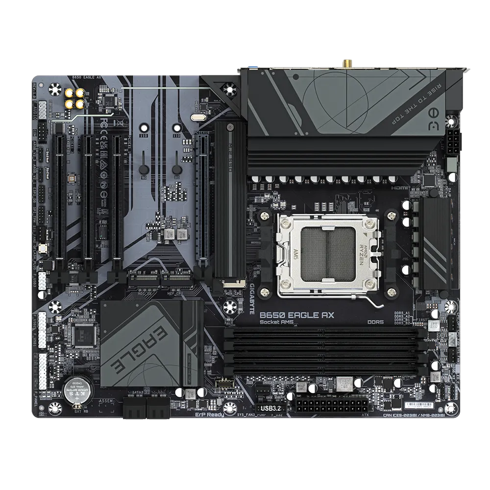 A large main feature product image of Gigabyte B650 Eagle AX AM5 ATX Desktop Motherboard