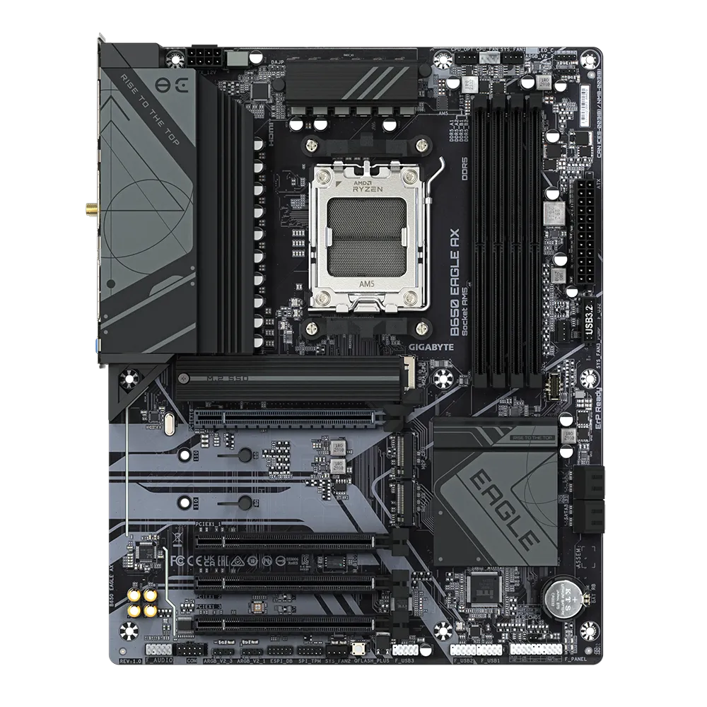 A large main feature product image of Gigabyte B650 Eagle AX AM5 ATX Desktop Motherboard