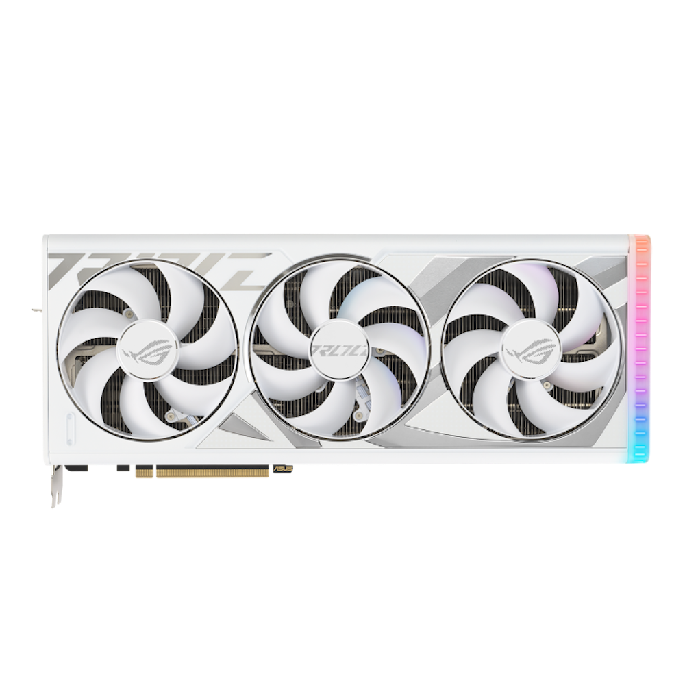A large main feature product image of ASUS GeForce RTX 4080 SUPER  ROG Strix OC 16GB GDDR6X - White