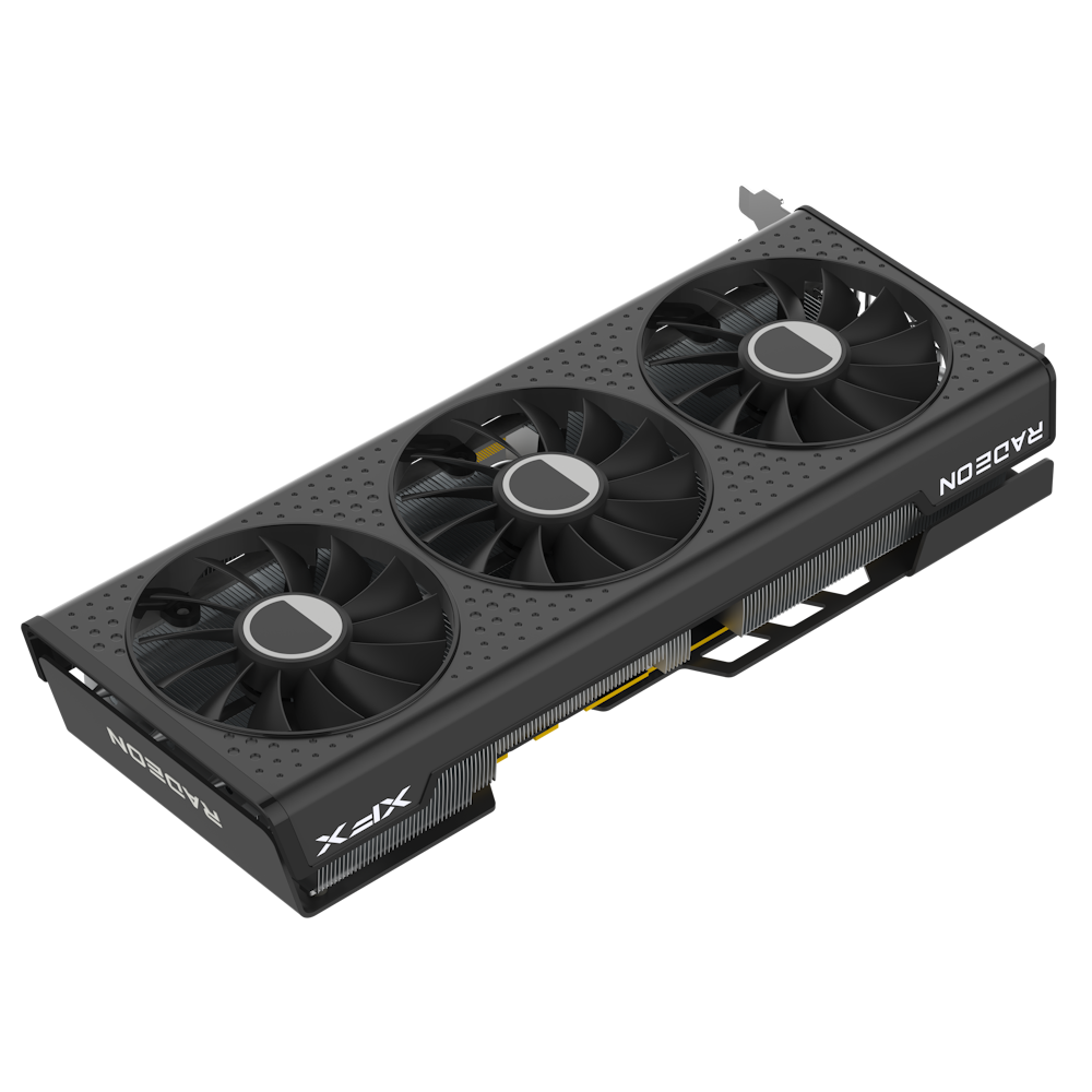 A large main feature product image of XFX Radeon RX 7600 XT Speedster QICK309 16GB GDDR6