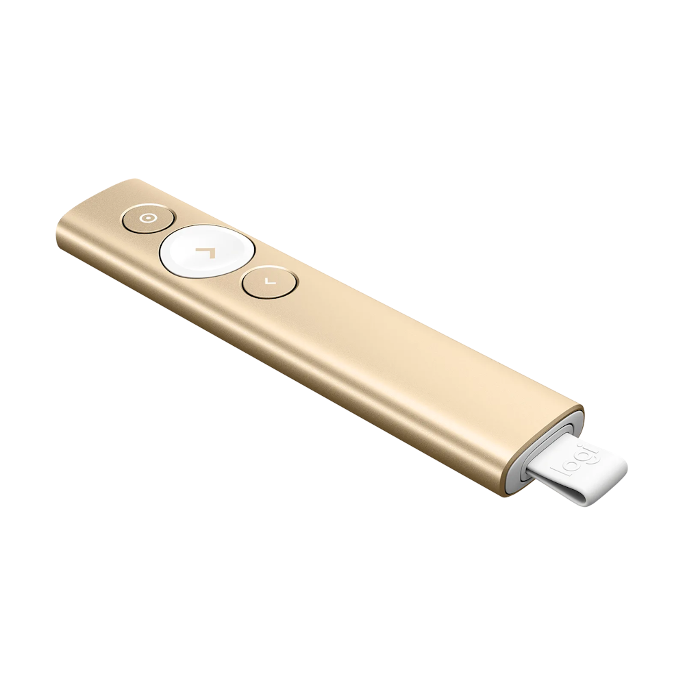 A large main feature product image of Logitech Spotlight - Wireless Presentation Remote (Gold)