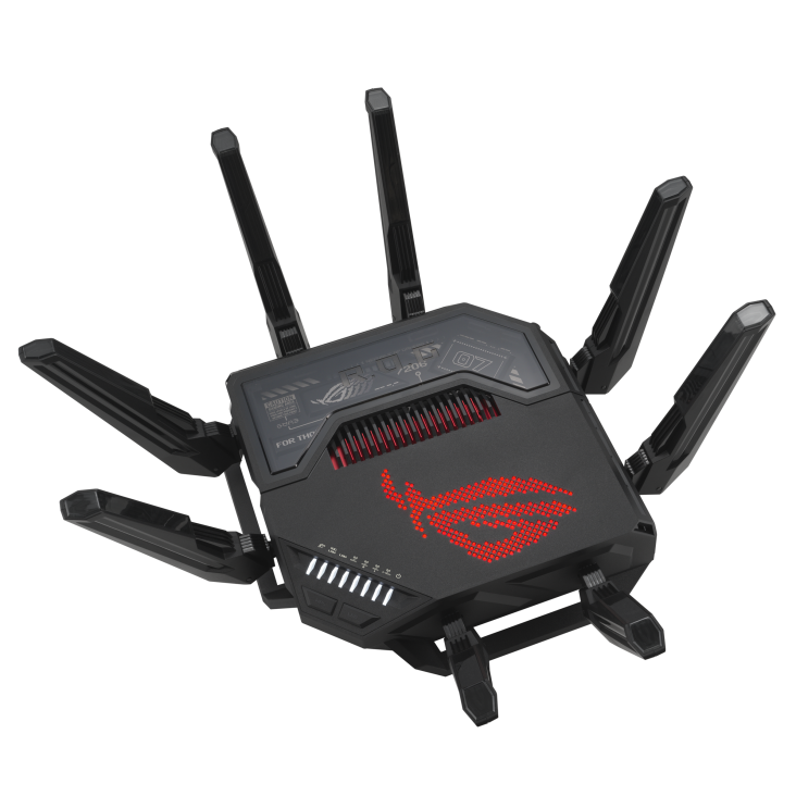 A large main feature product image of ASUS ROG Rapture GT-BE98 Quad-band WiFi 7 802.11be  Gaming Router