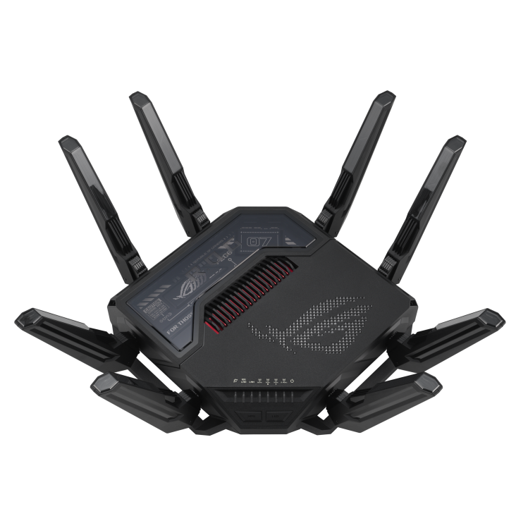 A large main feature product image of ASUS ROG Rapture GT-BE98 Quad-band WiFi 7 802.11be  Gaming Router