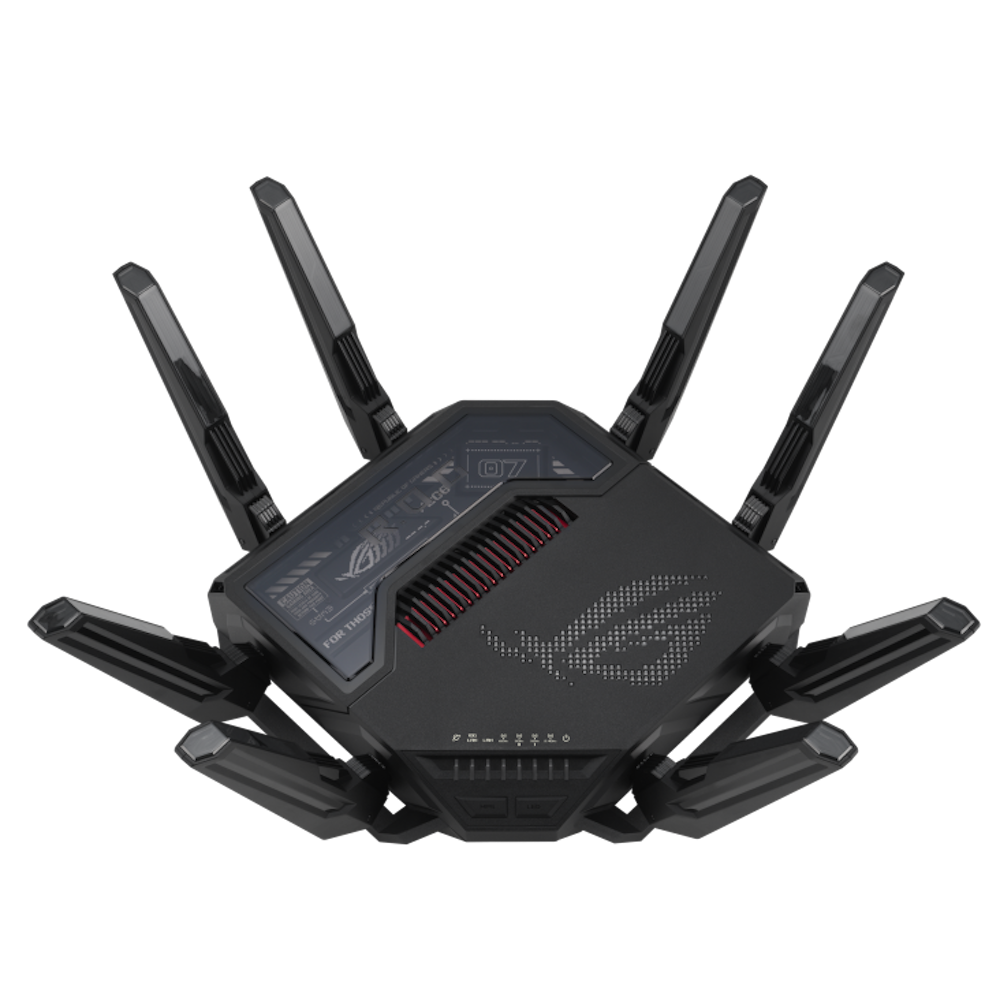 A large main feature product image of ASUS ROG Rapture GT-BE98 Quad-band WiFi 7 802.11be  Gaming Router