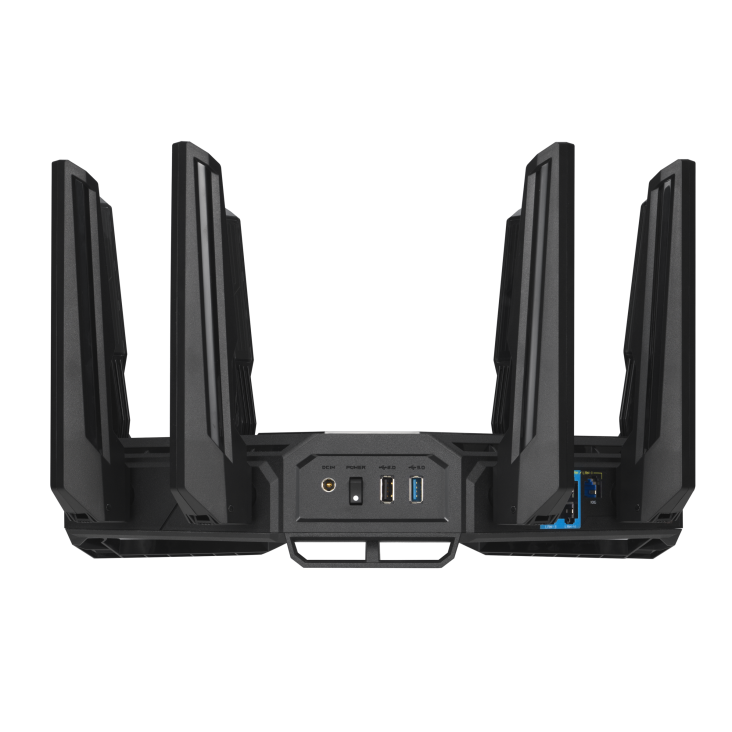 A large main feature product image of ASUS ROG Rapture GT-BE98 Quad-band WiFi 7 802.11be  Gaming Router
