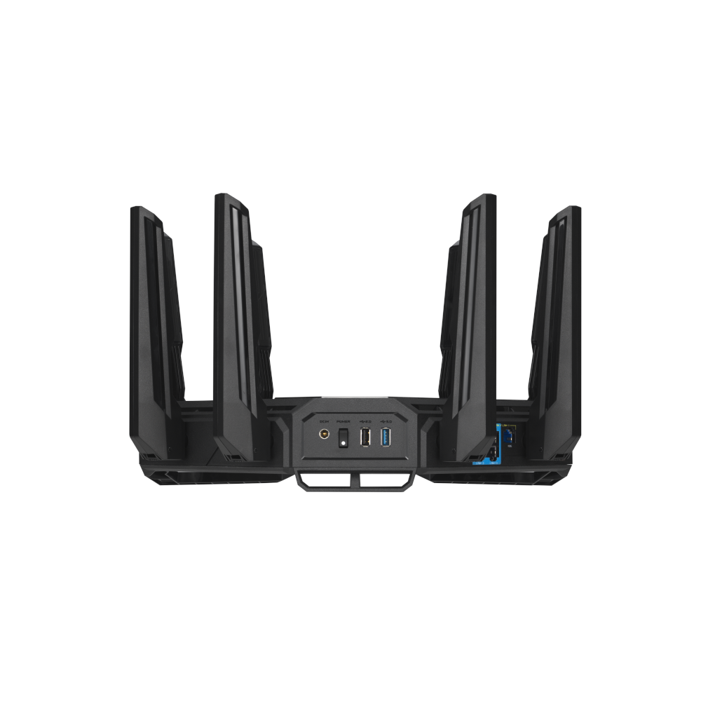 A large main feature product image of ASUS ROG Rapture GT-BE98 Quad-band WiFi 7 802.11be Gaming Router