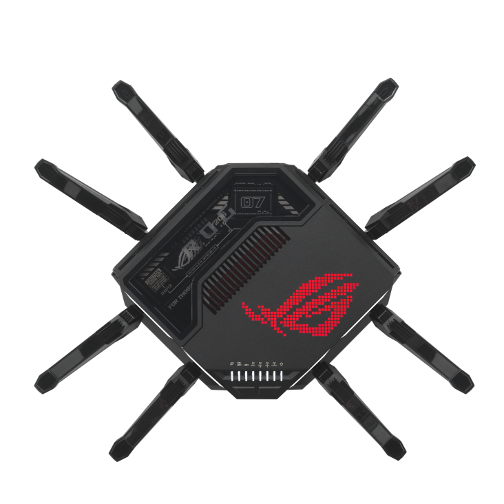 A large main feature product image of ASUS ROG Rapture GT-BE98 Quad-band WiFi 7 802.11be  Gaming Router