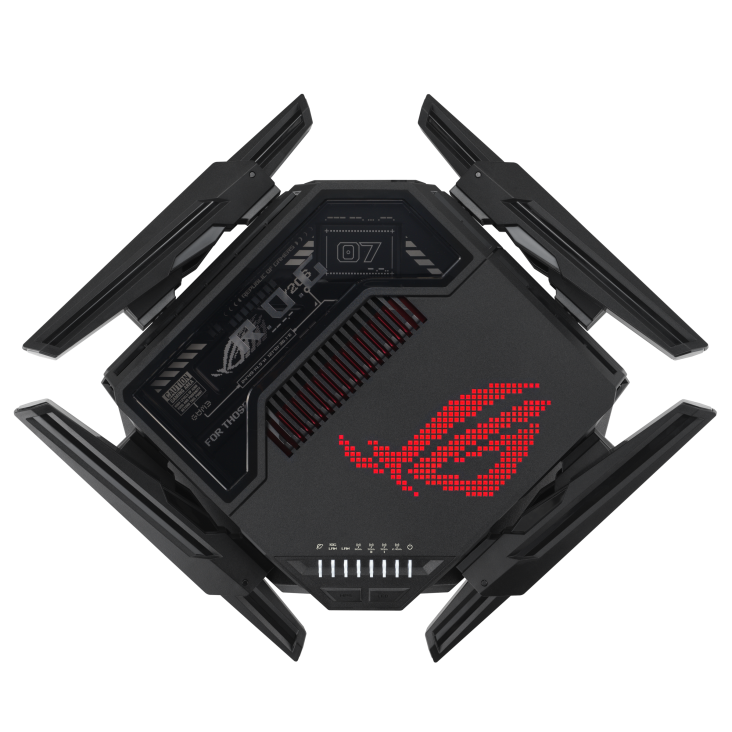 A large main feature product image of ASUS ROG Rapture GT-BE98 Quad-band WiFi 7 802.11be  Gaming Router