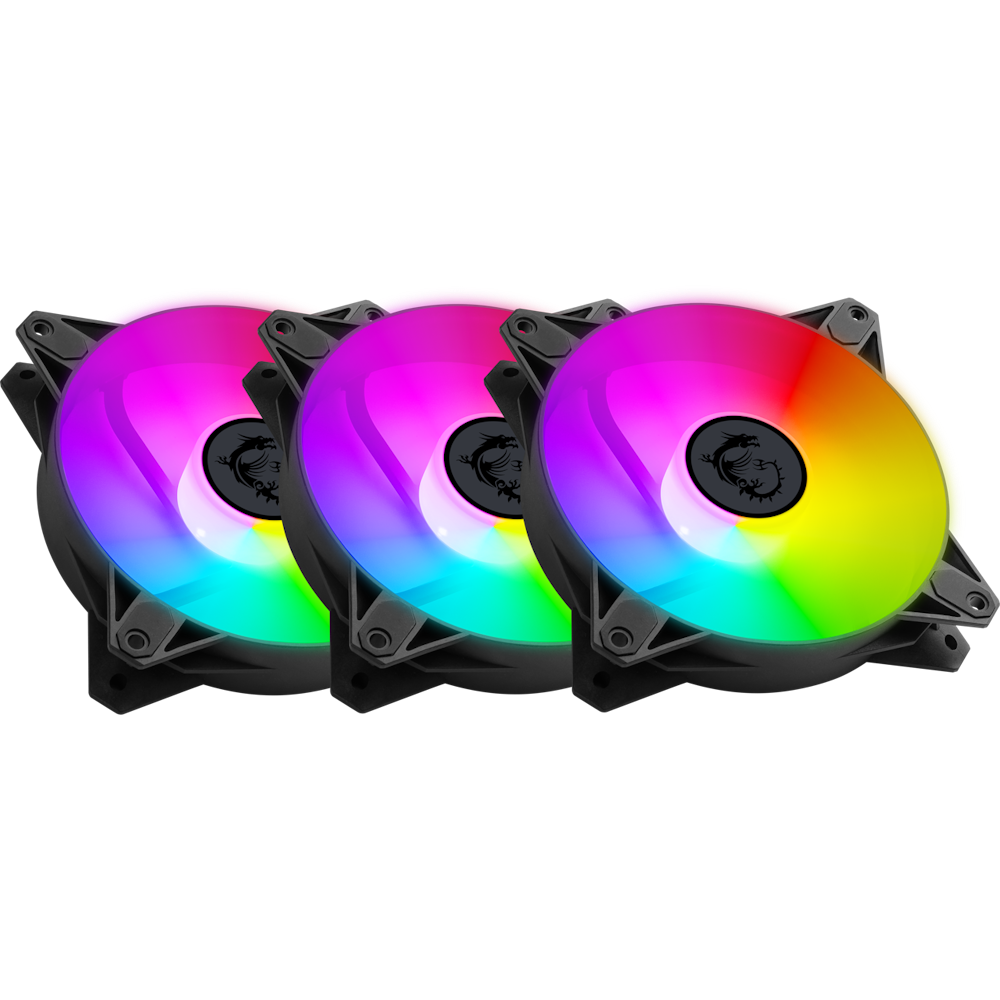 A large main feature product image of MSI MPG F120 ARGB-3B 120mm PWM Case Fan - 3 Pack