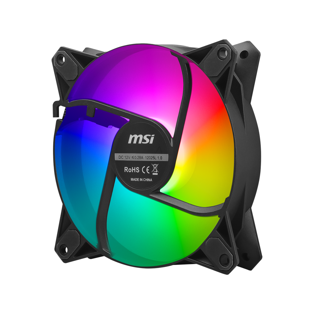 A large main feature product image of MSI MPG F120 ARGB-3B 120mm PWM Case Fan - 3 Pack