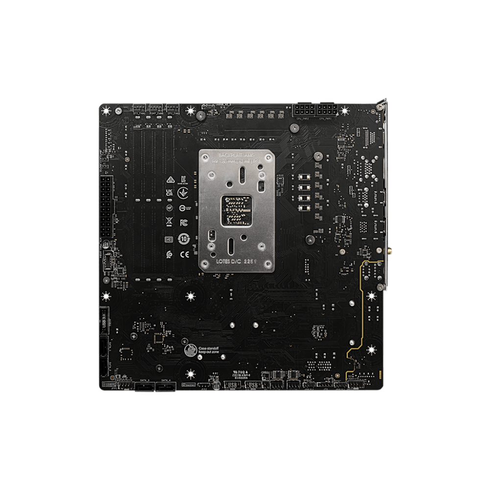 A large main feature product image of MSI B650M Project Zero AM5 mATX Desktop Motherboard