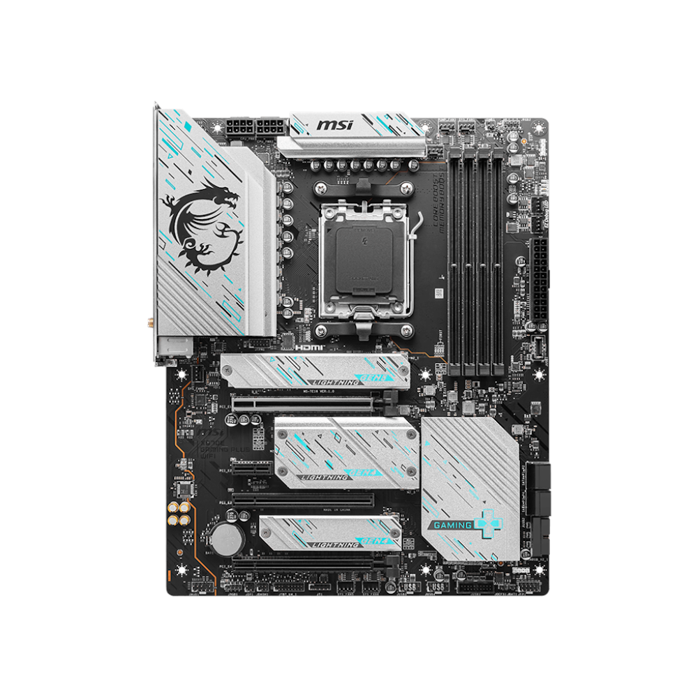 A large main feature product image of MSI X670E Gaming Plus WIFI AM5 ATX Desktop Motherboard