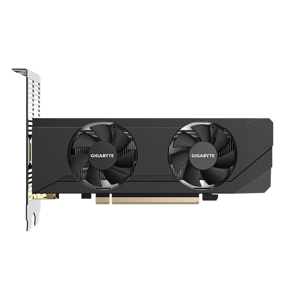 A large main feature product image of Gigabyte GeForce RTX 3050 OC Low Profile 6GB GDDR6