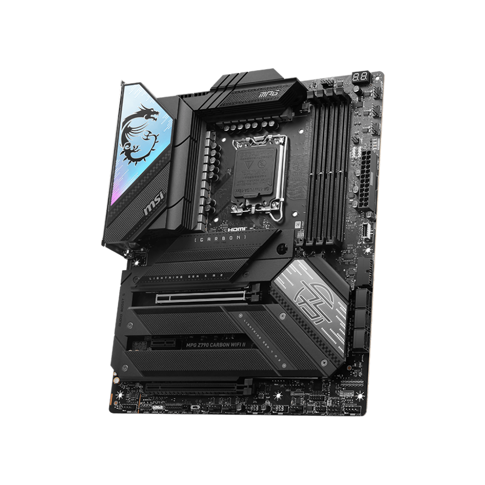 A large main feature product image of MSI MPG Z790 Carbon WIFI II LGA1700 ATX Desktop Motherboard