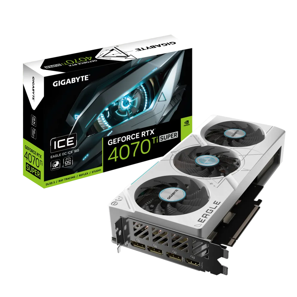 A large main feature product image of Gigabyte GeForce RTX 4070 Ti SUPER Eagle OC Ice 16GB GDDR6X