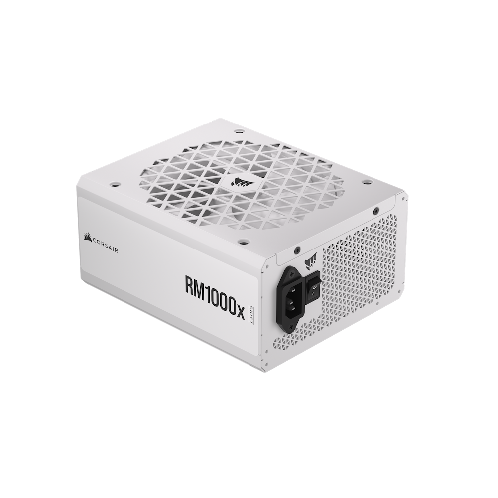 A large main feature product image of Corsair RM1000x Shift 1000W Gold ATX Modular PSU - White