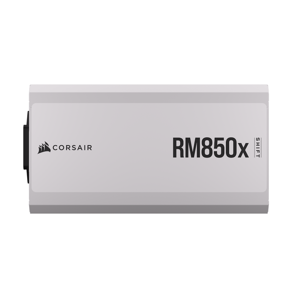 A large main feature product image of Corsair RM850x Shift 850W Gold ATX Modular PSU - White