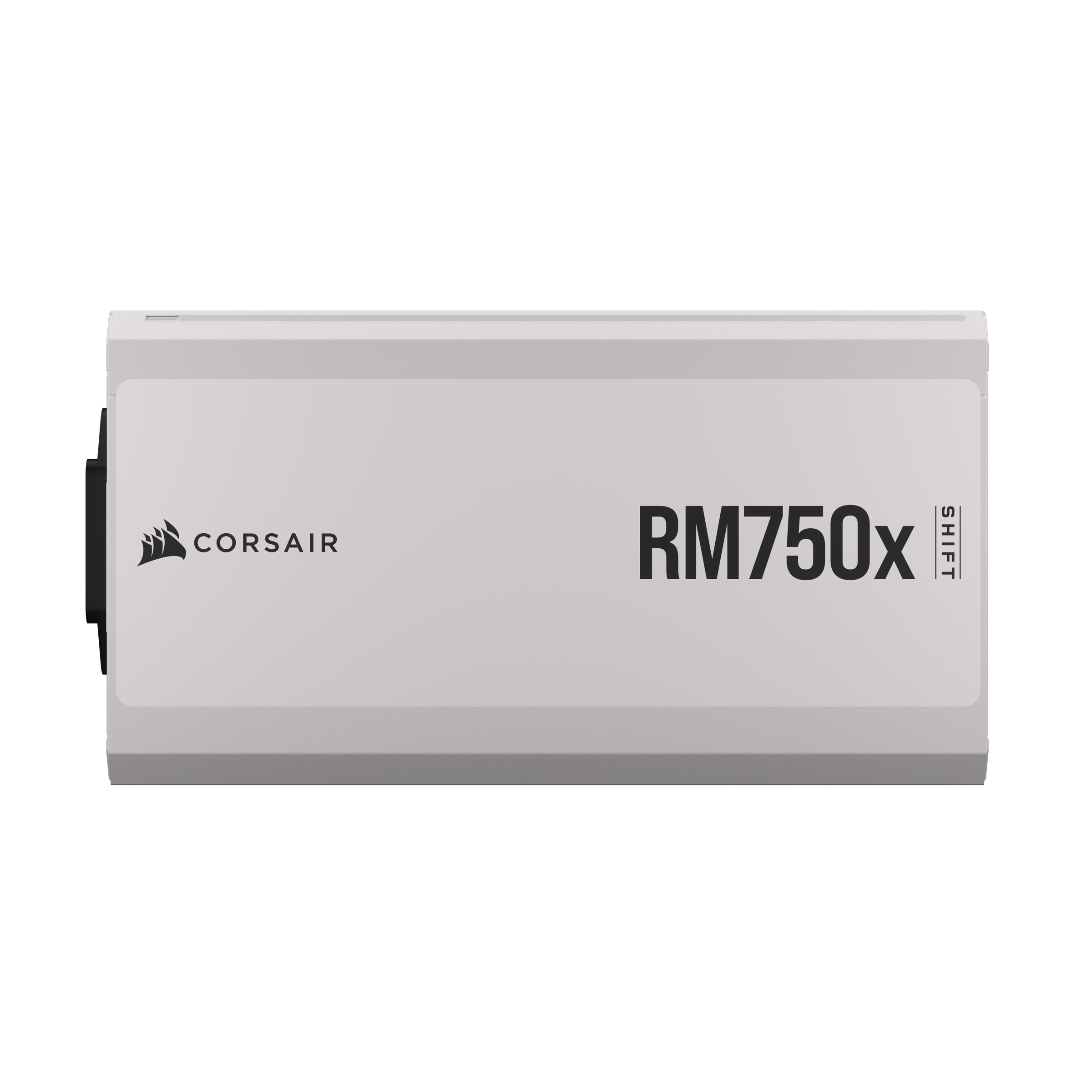 A large main feature product image of Corsair RM750x SHIFT - Side Cable 750W Gold ATX Modular PSU (White)
