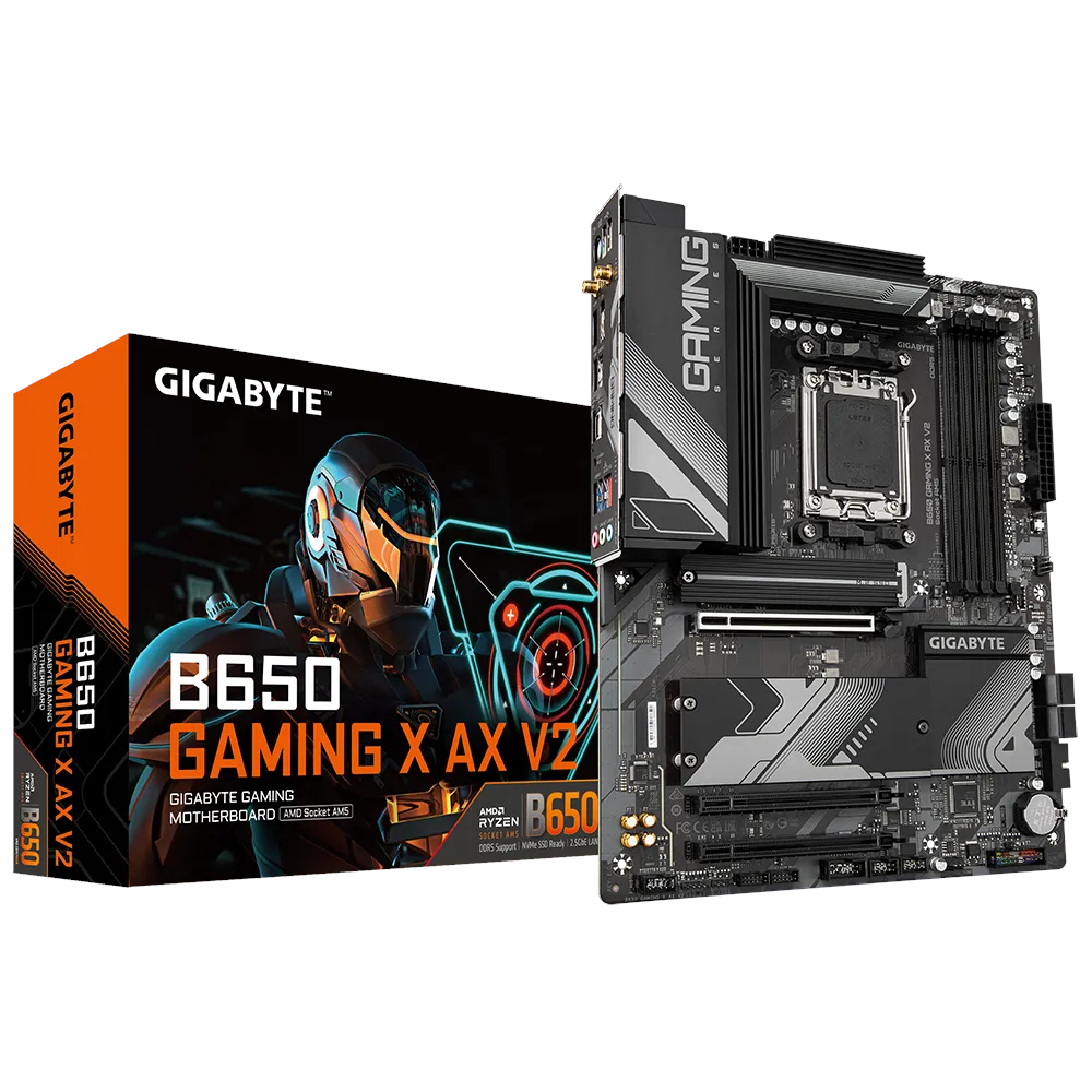 A large main feature product image of Gigabyte B650 Gaming X AX AM5 ATX Desktop Motherboard