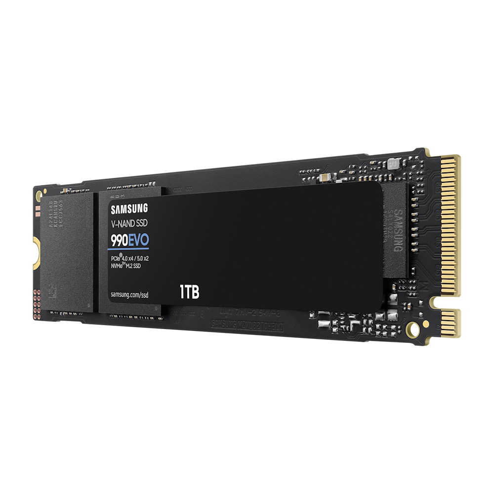 A large main feature product image of Samsung 990 EVO PCIe Gen4 NVMe M.2 SSD - 1TB