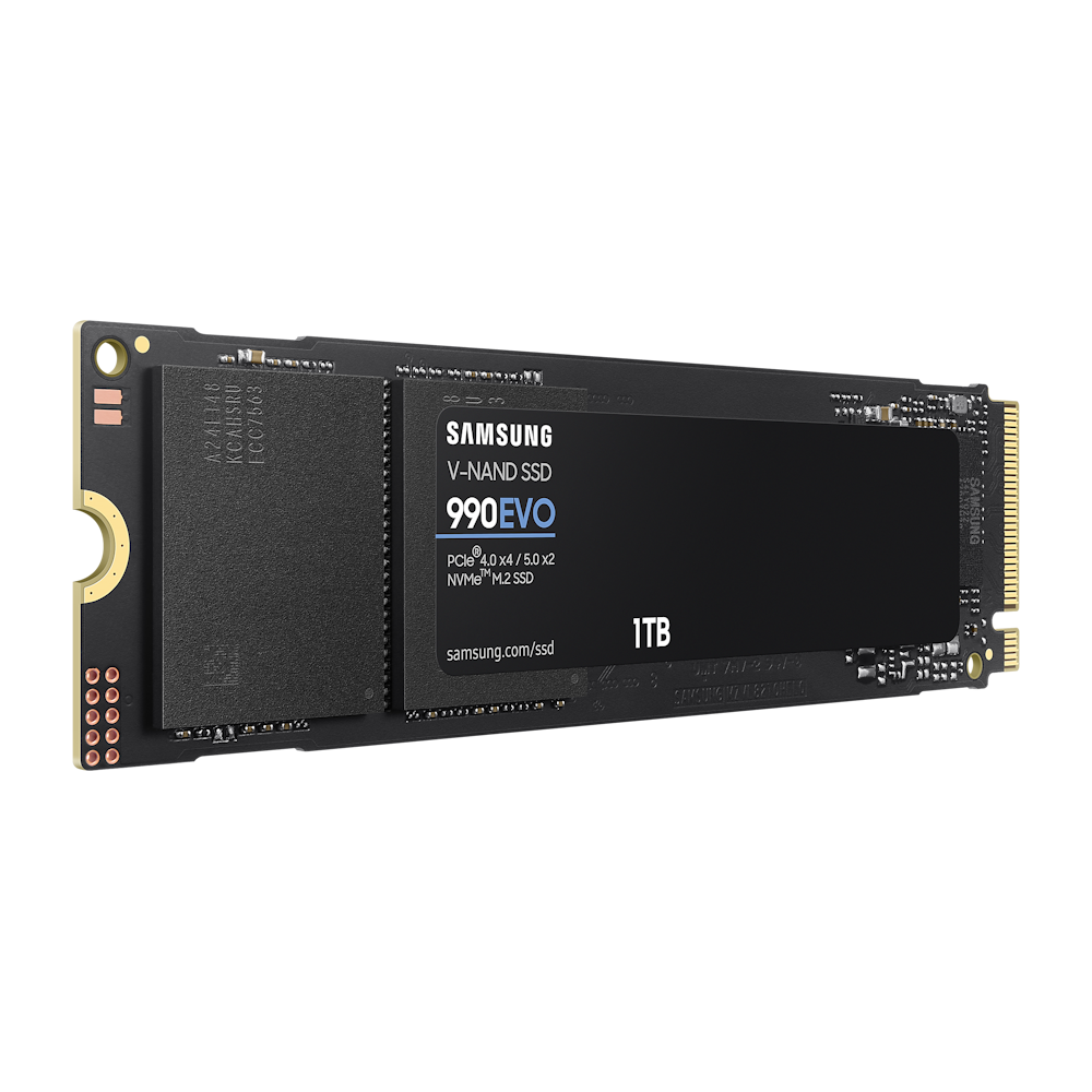 A large main feature product image of Samsung 990 EVO PCIe Gen4 NVMe M.2 SSD - 1TB
