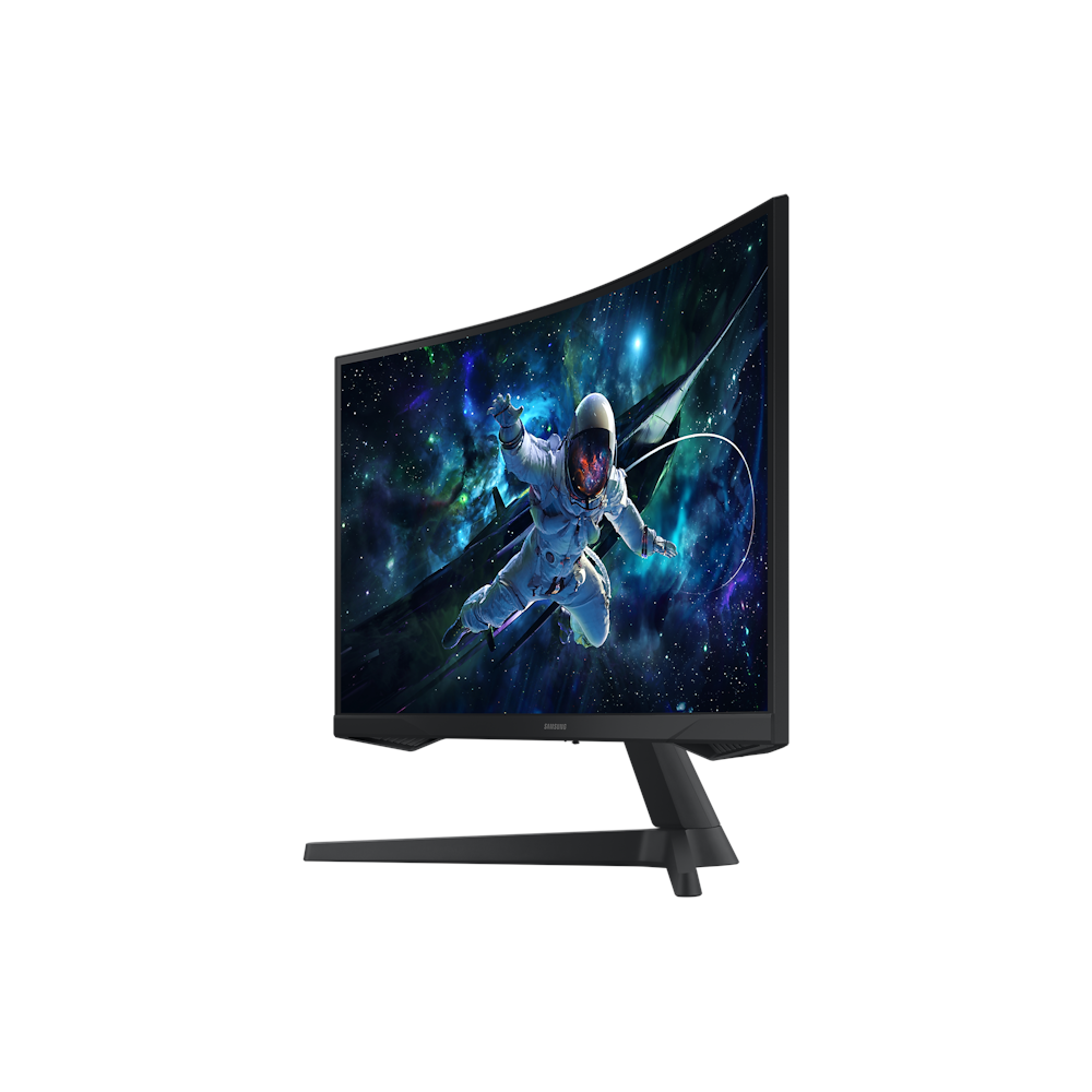 A large main feature product image of Samsung Odyssey G55C - 27" Curved 1440p 165Hz VA Gaming Monitor