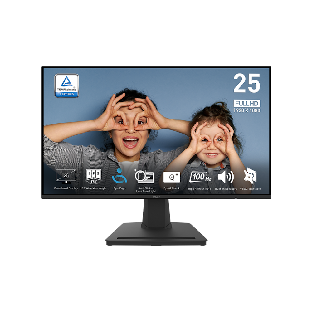 A large main feature product image of MSI PRO MP252 24.5 FHD 100Hz IPS Monitor