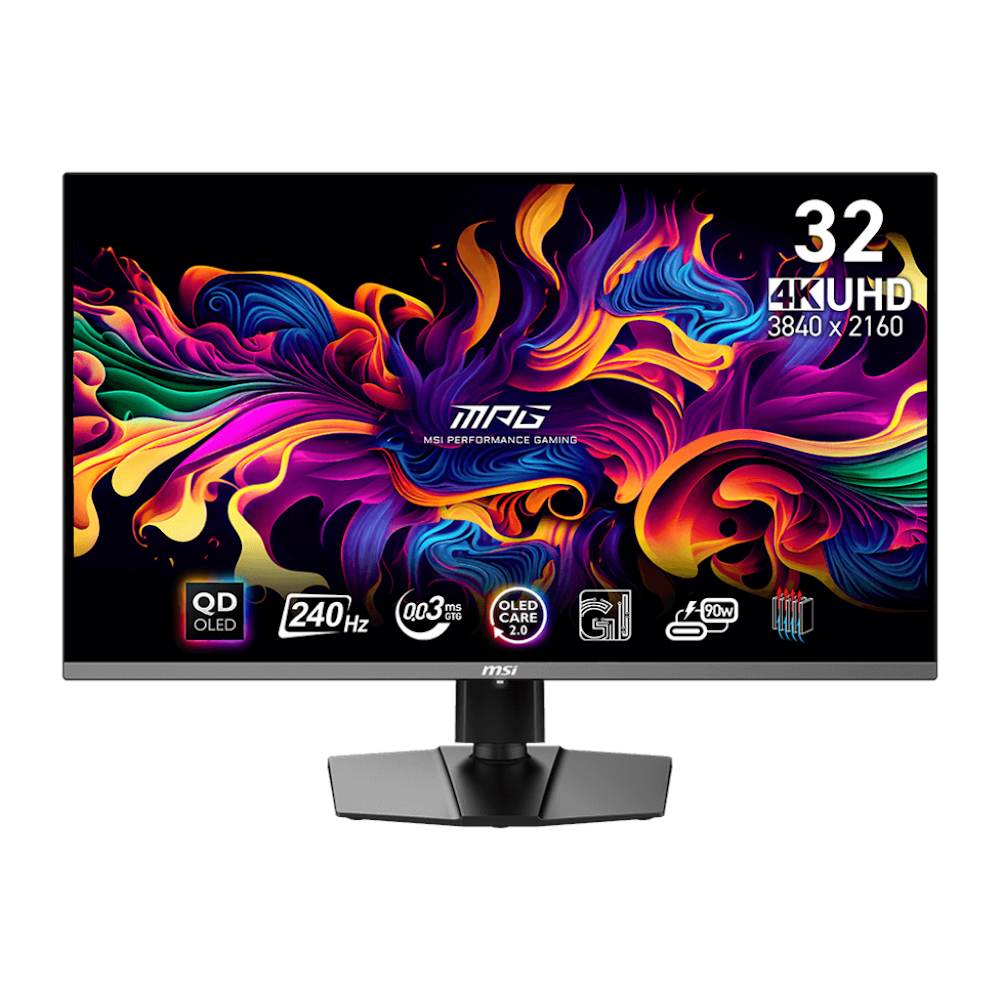 A large main feature product image of MSI MPG 321URX 32” UHD 240Hz QD-OLED Monitor