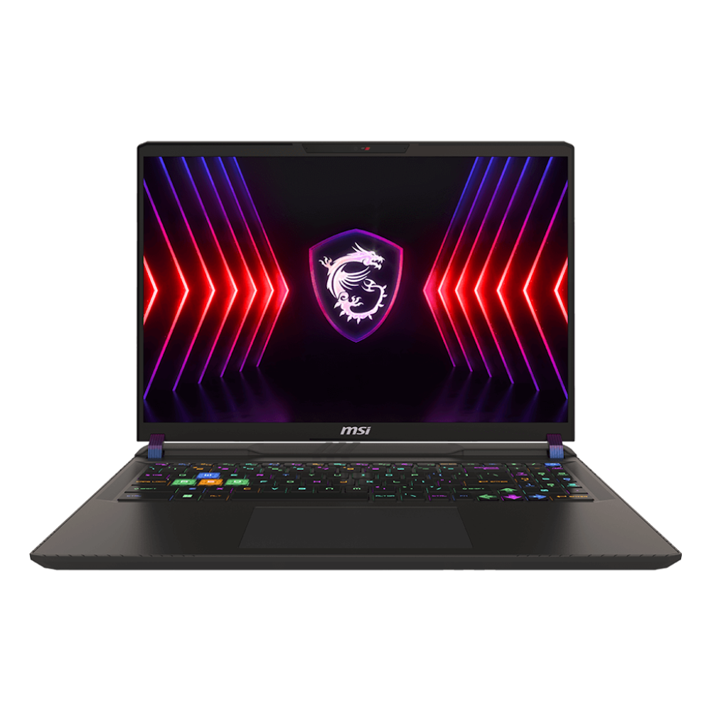 A large main feature product image of MSI Vector 16 HX (A13V) - 16" 240Hz, 13th Gen i9, RTX 4080, 32GB/1TB - Win 11 Gaming Notebook