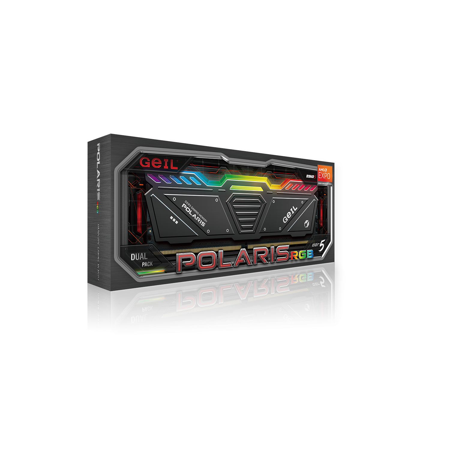 A large main feature product image of GeIL Polaris RGB 32GB Kit (2x16GB) EXPO DDR5-6000 C38 (White)