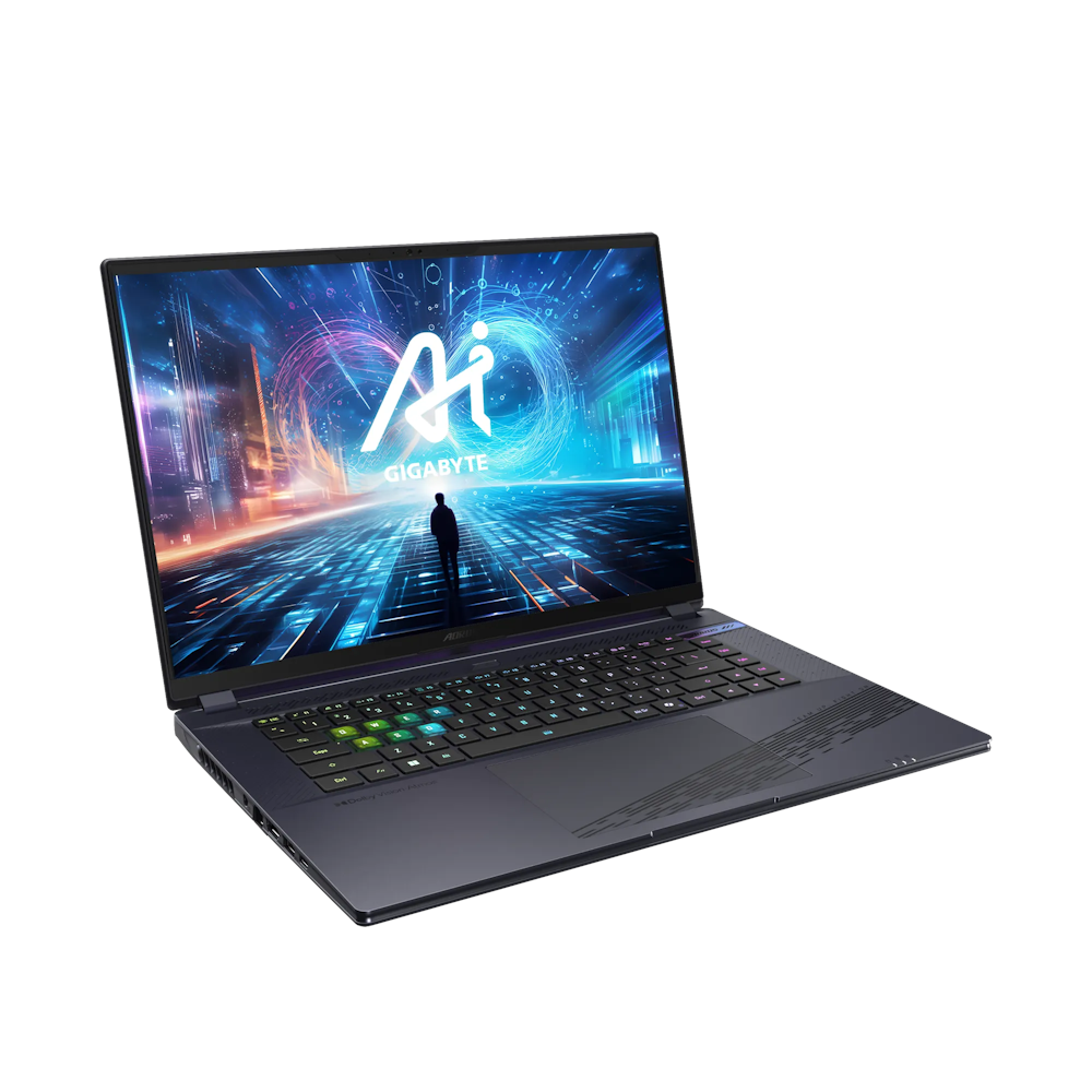 A large main feature product image of Gigabyte AORUS 16X ASG - 16" 165Hz, 14th Gen i7, RTX 4070, 32GB/1TB - Win 11 Gaming Notebook