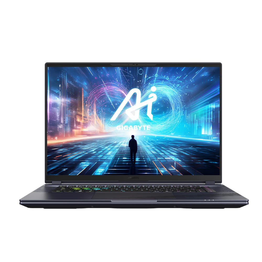 A large main feature product image of Gigabyte AORUS 16X ASG - 16" 165Hz, 14th Gen i7, RTX 4070, 32GB/1TB - Win 11 Gaming Notebook