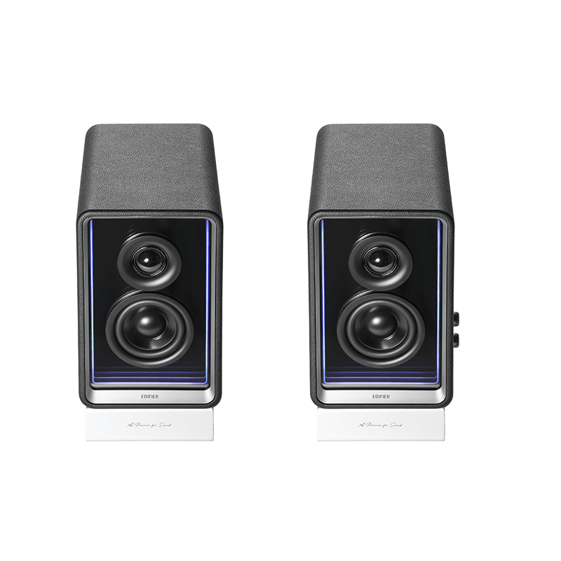 A large main feature product image of Edifier QR65 Active Desktop Speakers with GaN Charger (Black)