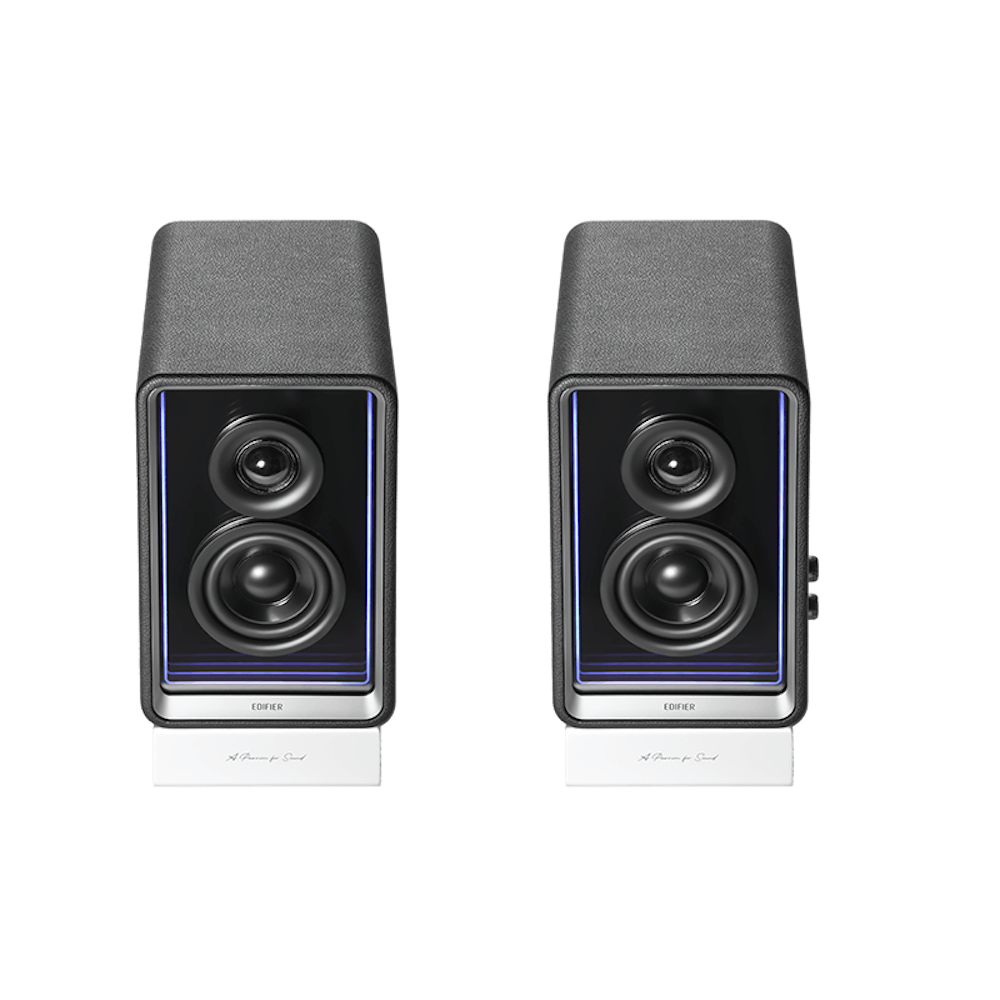 A large main feature product image of Edifier QR65 - Active Desktop Speakers with GaN Charger (Black)