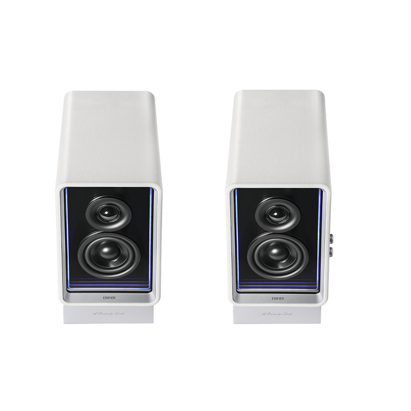 A large main feature product image of Edifier QR65 Active Desktop Speakers with GaN Charger (White)