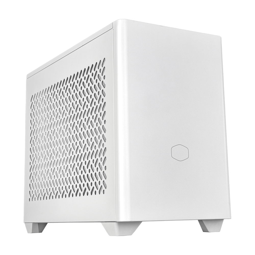 A large main feature product image of Cooler Master MasterBox NR200P V2 mITX Case - White