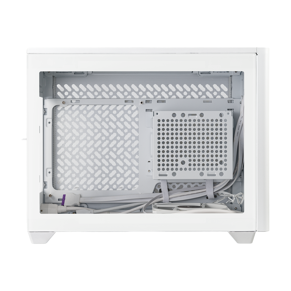 A large main feature product image of Cooler Master MasterBox NR200P V2 mITX Case - White