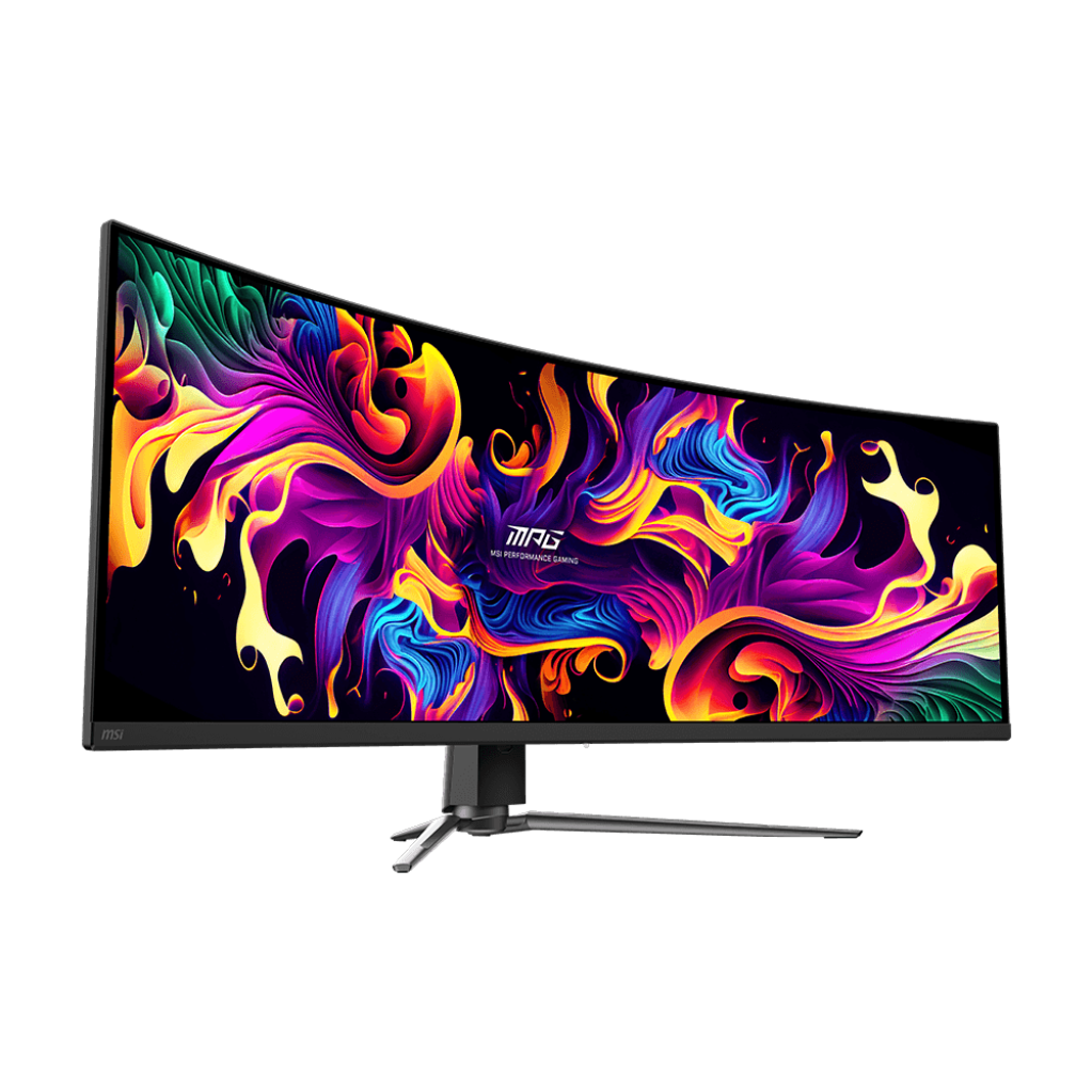 A large main feature product image of MSI MPG MPG 491CQP - 49" Curved 144Hz QD-OLED Gaming Monitor