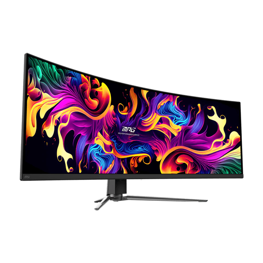 A large main feature product image of MSI MPG MPG 491CQP QD-OLED - 49" Curved 144Hz Gaming Monitor