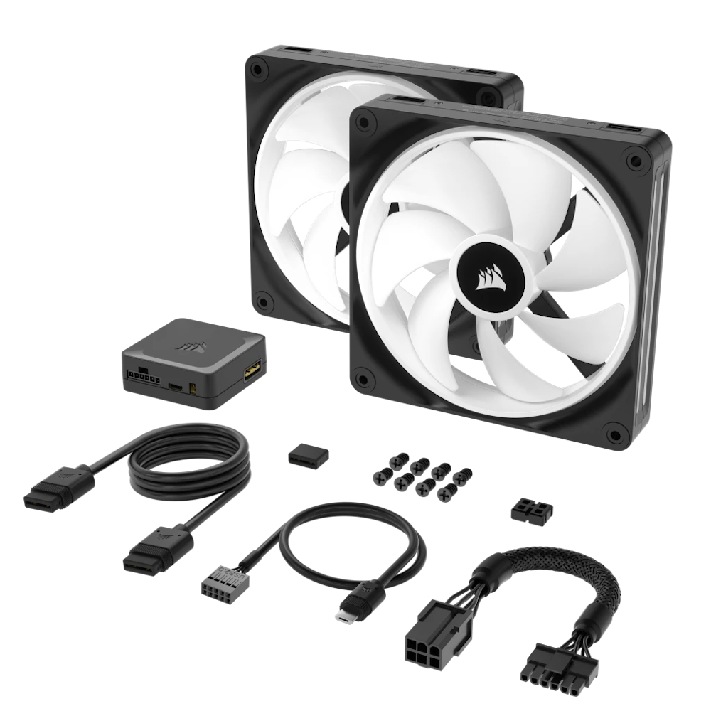 A large main feature product image of EX-DEMO Corsair iCUE LINK QX140 RGB 140mm PWM Dual Fan Kit - Black