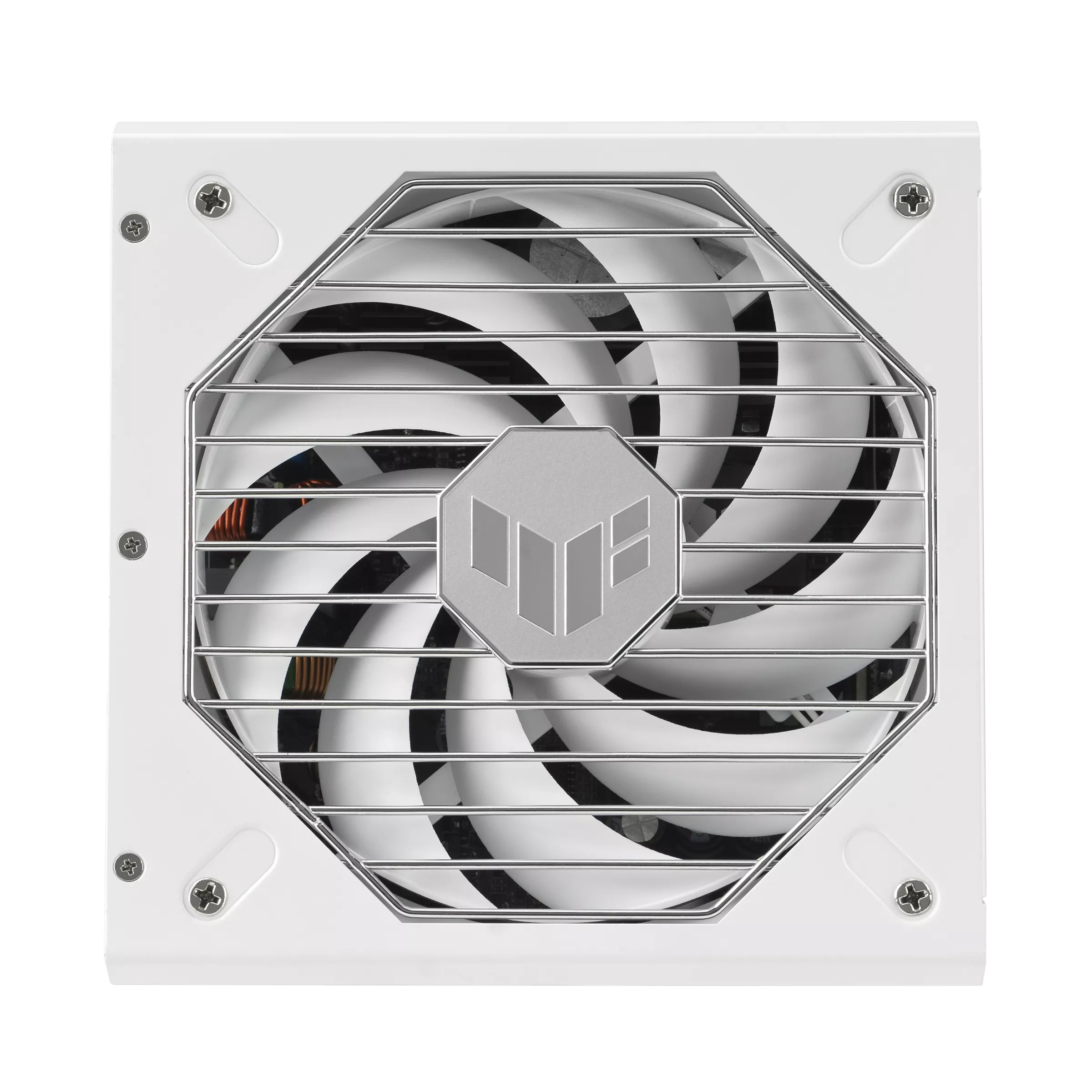 A large main feature product image of ASUS TUF Gaming 1000W Gold PCIe 5.0 ATX Modular PSU (White)