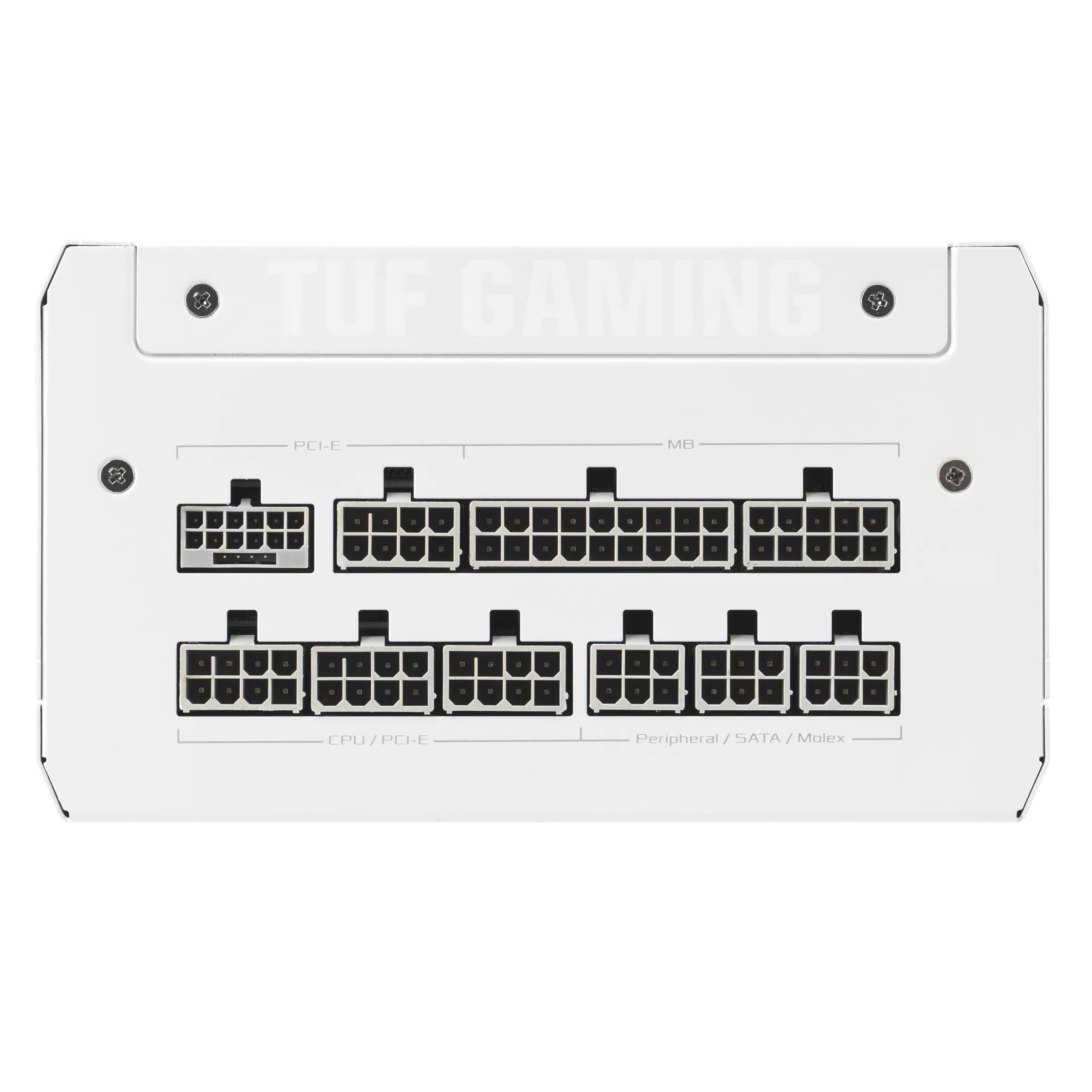 A large main feature product image of ASUS TUF Gaming 1000W Gold PCIe 5.0 ATX Modular PSU (White)