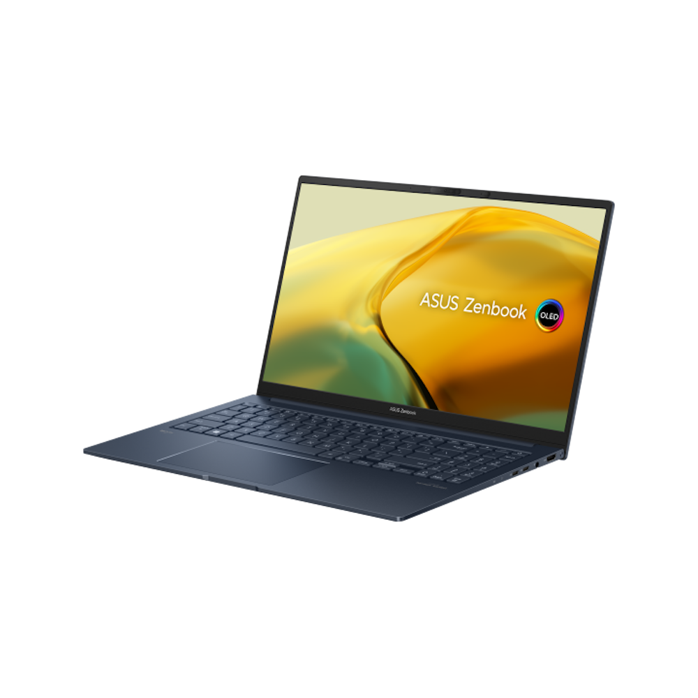 A large main feature product image of ASUS Zenbook 15 OLED (UM3504) - 15.6" 120Hz, Ryzen 7, 32GB/1TB - Win 11 Pro Notebook