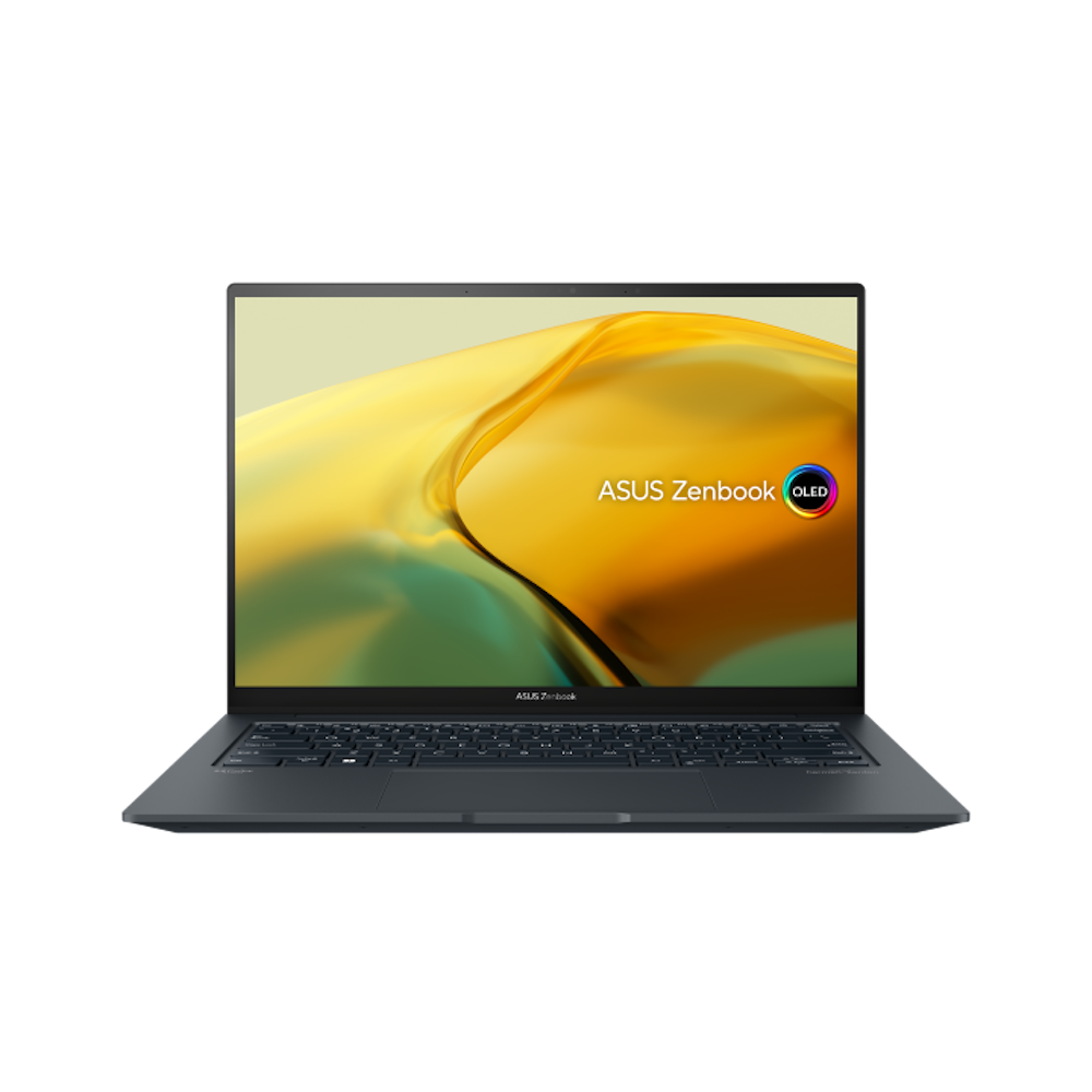 A large main feature product image of ASUS Zenbook 14X OLED (UX3404) - 14.5" 120Hz, 13th Gen i9, RTX 3050, 32GB/1TB - Win 11 Pro Notebook