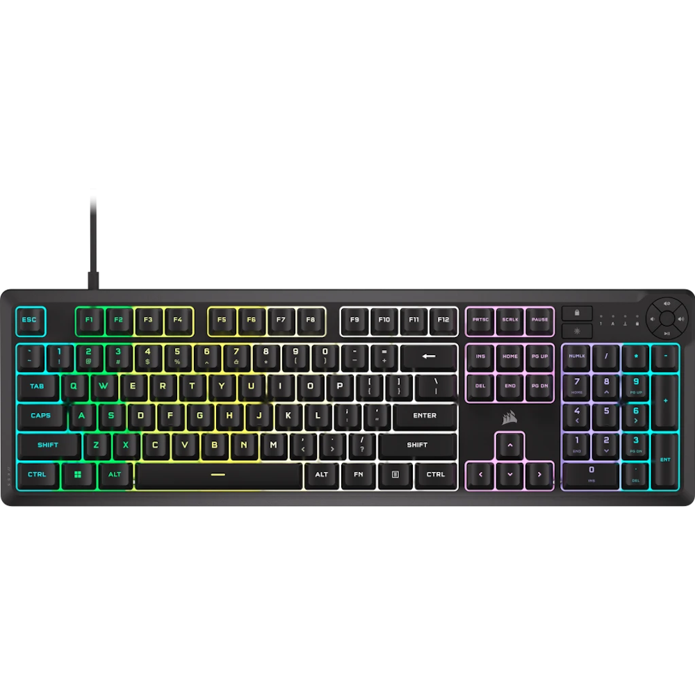 A large main feature product image of Corsair K55 Core RGB Mechanical Gaming Keyboard - Black