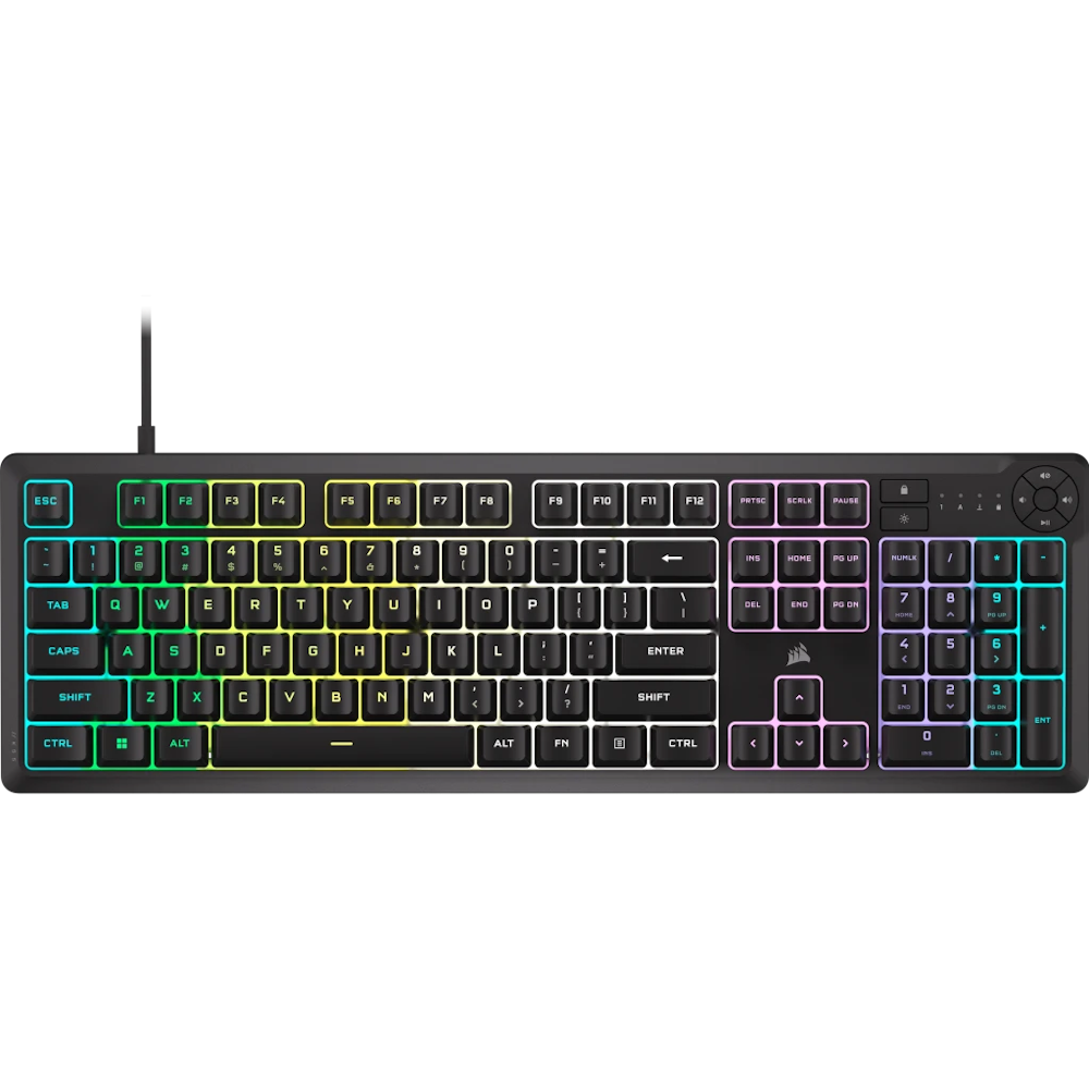 A large main feature product image of Corsair K55 CORE RGB Gaming Keyboard - Black