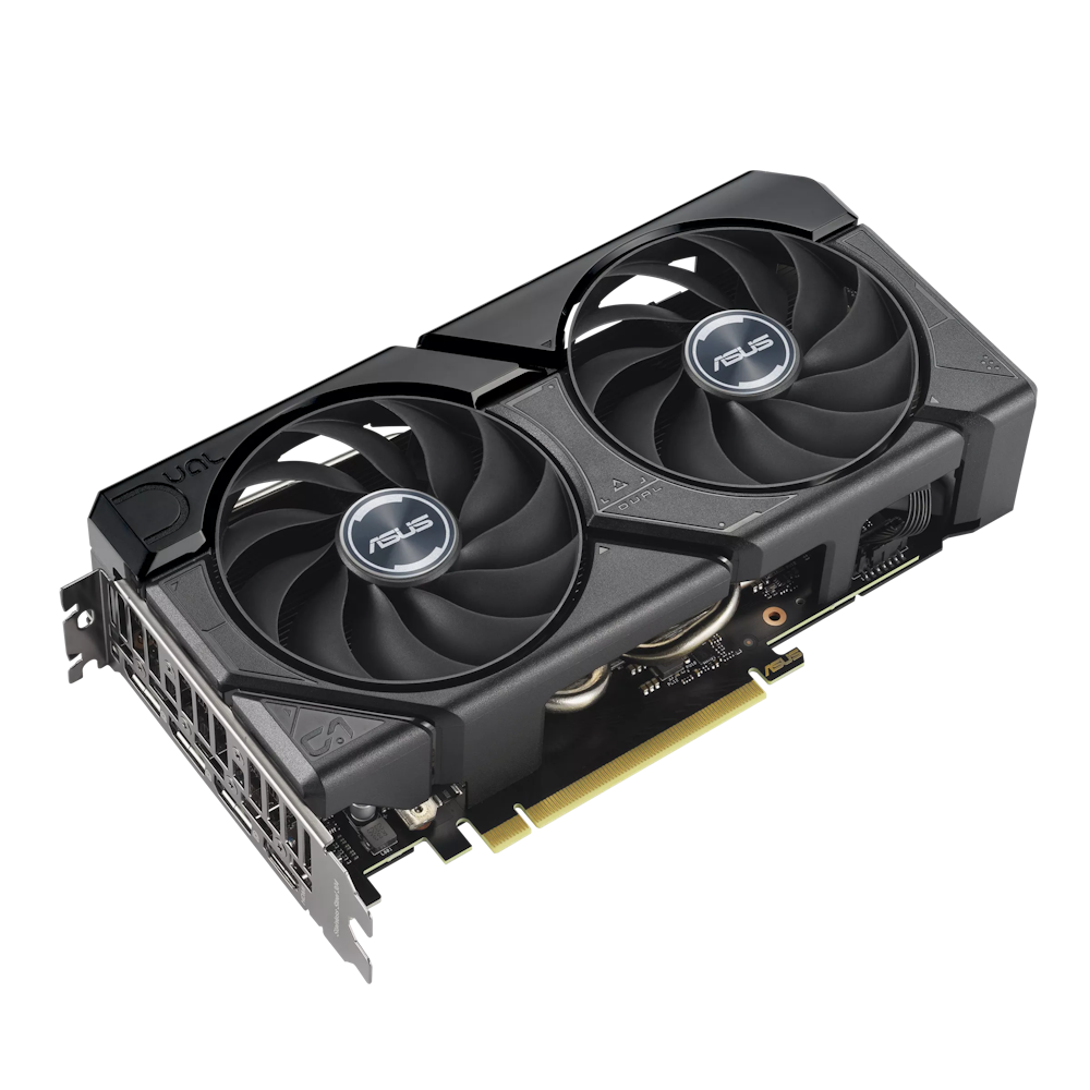 A large main feature product image of ASUS GeForce RTX 4070 SUPER Dual EVO OC 12GB GDDR6X