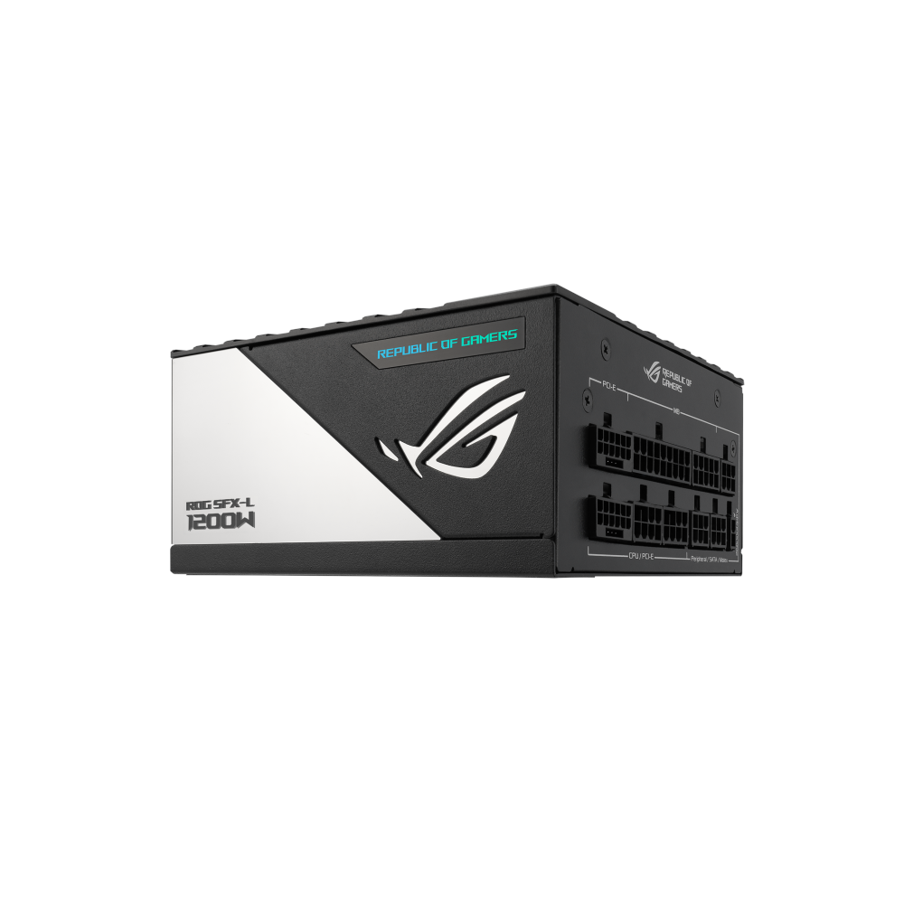 A large main feature product image of ASUS ROG Loki 1200W Titanium PCIe 5.0 SFX-L Modular PSU